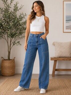 Old Navy O.G. Loose  High-Waist Wide Leg Blue Denim Jeans